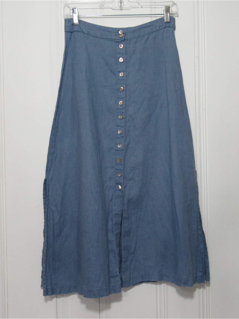 Grae Cove Light Blue Button-Front A-Line Linen Lagenlook Midi Skirt Size Small